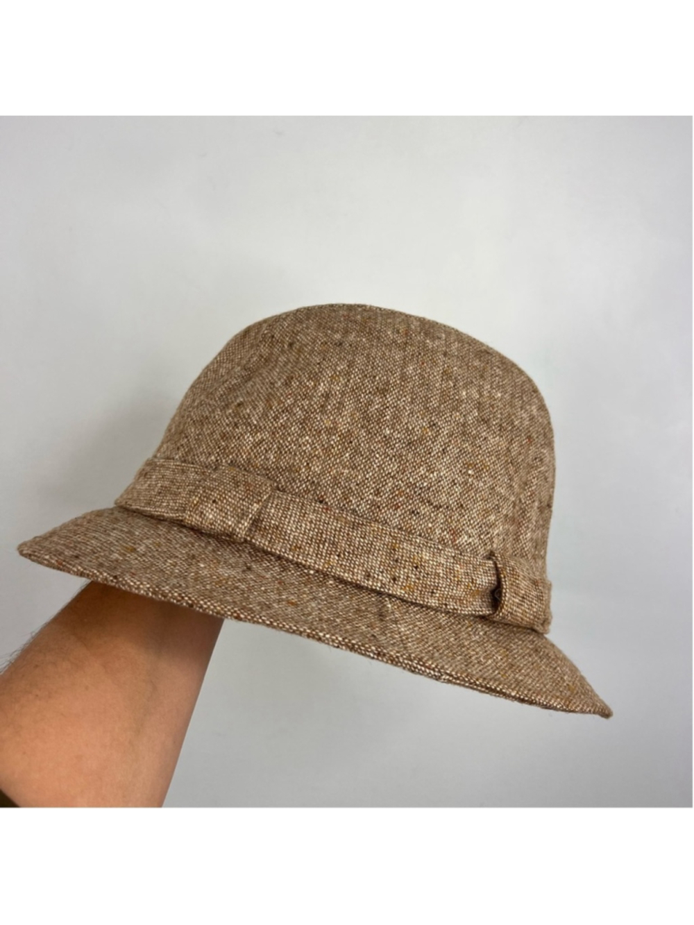 Vintage 70s Biltmore union made tan brown wool blend tweed fedora grandpa hat L - Picture 5 of 13